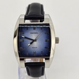 Diesel 38MM Men's Watch Blue Dial New Black Leather Bands New Battery